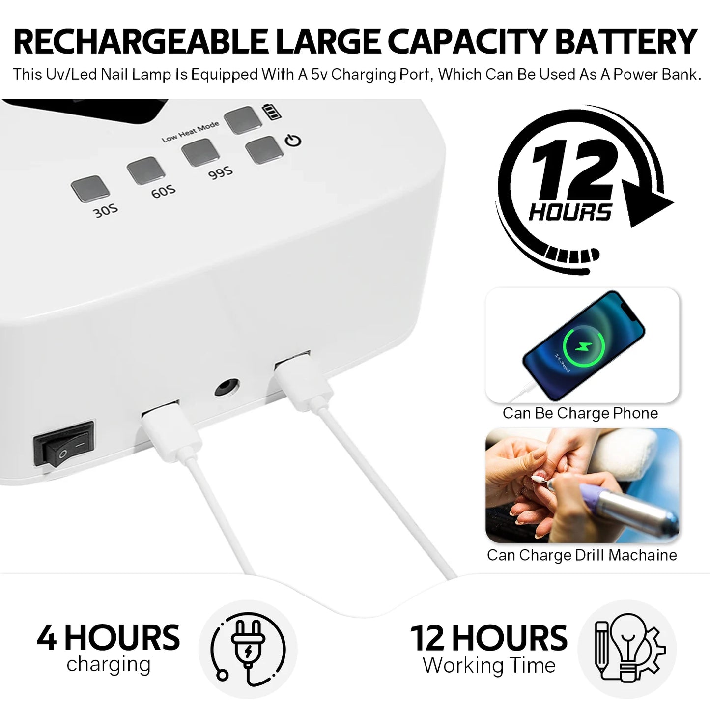 Uscător de unghii DianaBeauty 120W UV LED - 30 LED-uri, 3 temporizatoare, baterie