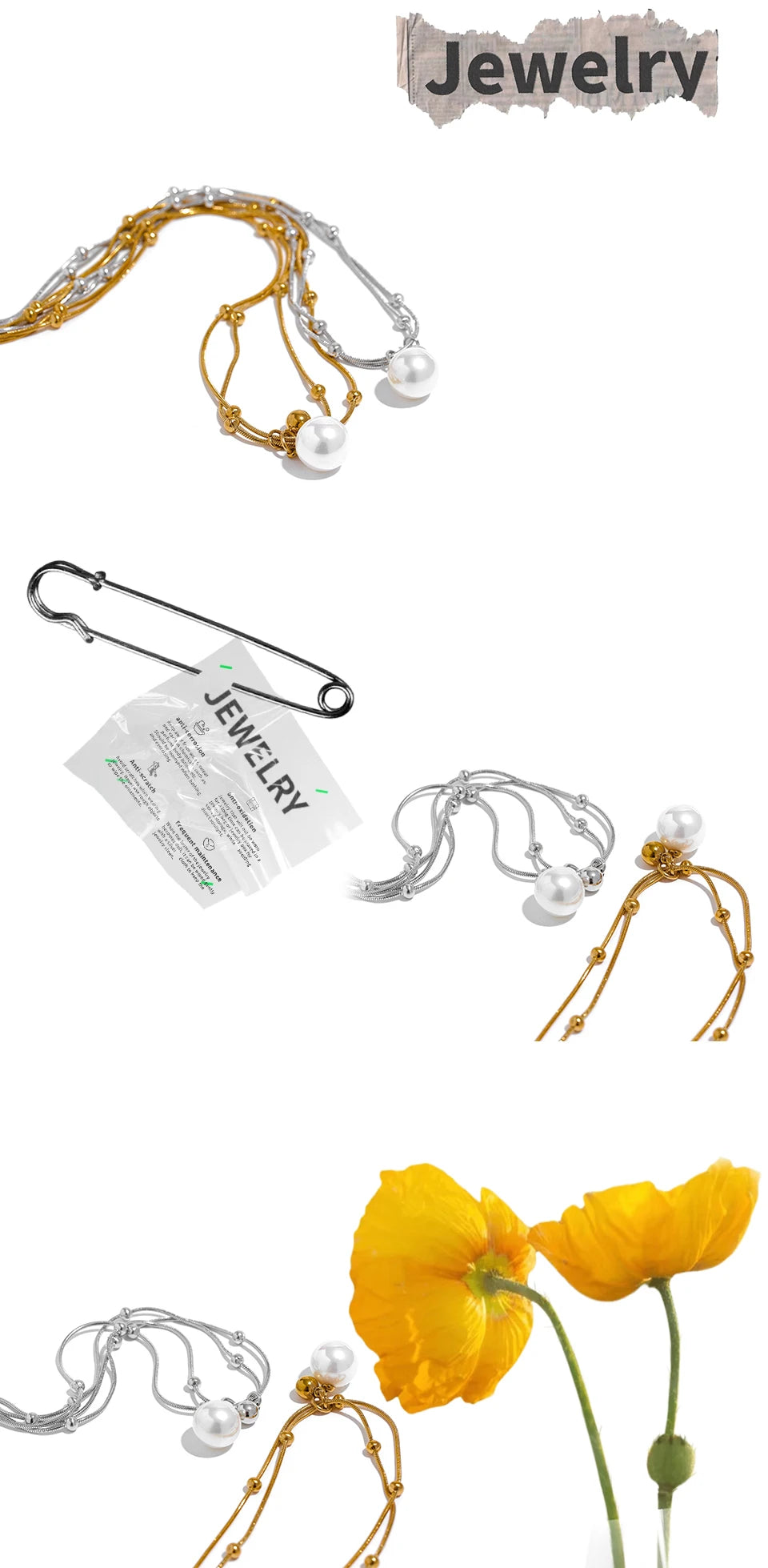 Yhpup Elegant Imitation Pearls Stainless Steel Round Beads Chain Pendant Necklace for Women Gold Silver Color Korean Jewelry