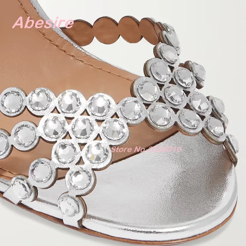 Crystal-Embellished Pvc Sandals Suede Rhinestones Stiletto Heels Women's Sandals Buckle Strap Slingback Elegant Party Shoes Sexy