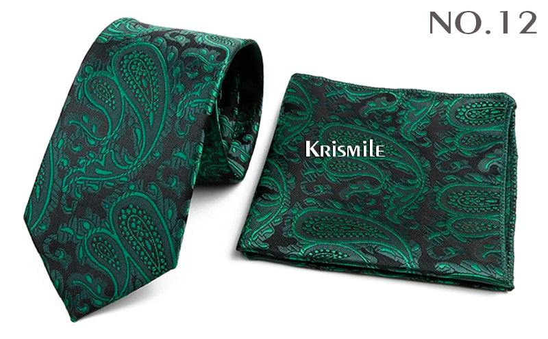 Novelty Paisley Tie Pocket Square Set For Men Skinny Slim 6cm Necktie Fit Business Wedding Party Stage Host Daily Wear Accessory
