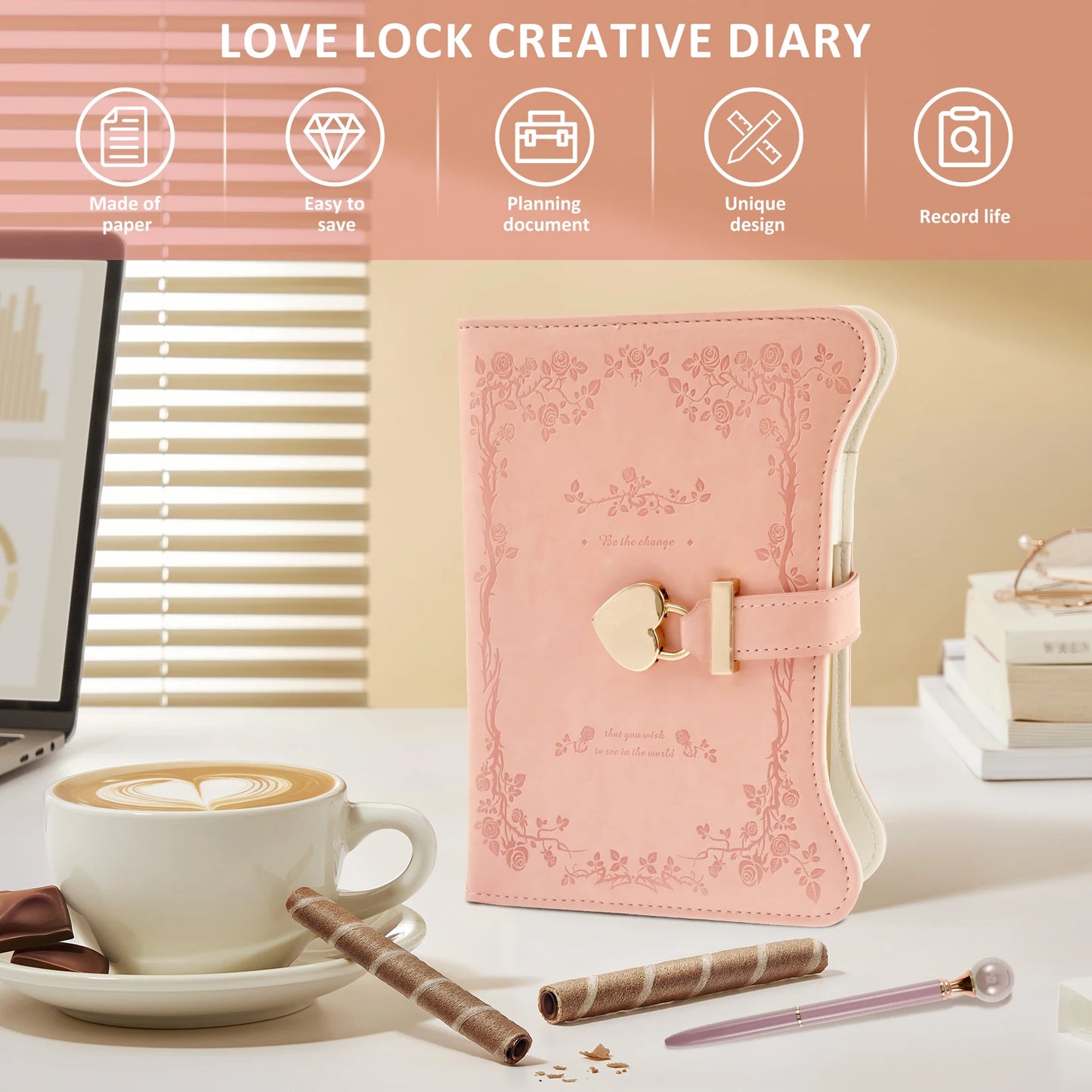 B6 360 Pages PU Leather Book with Lock Diary Thickened Creative Hand Ledger Student Notepad Stationery Notebook Binder Journal