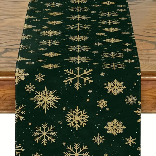 1pc Festive Christmas Table Runner Golden Snowflakes Indoor and Outdoor Dining Parties New Year'S and Holiday Decorations