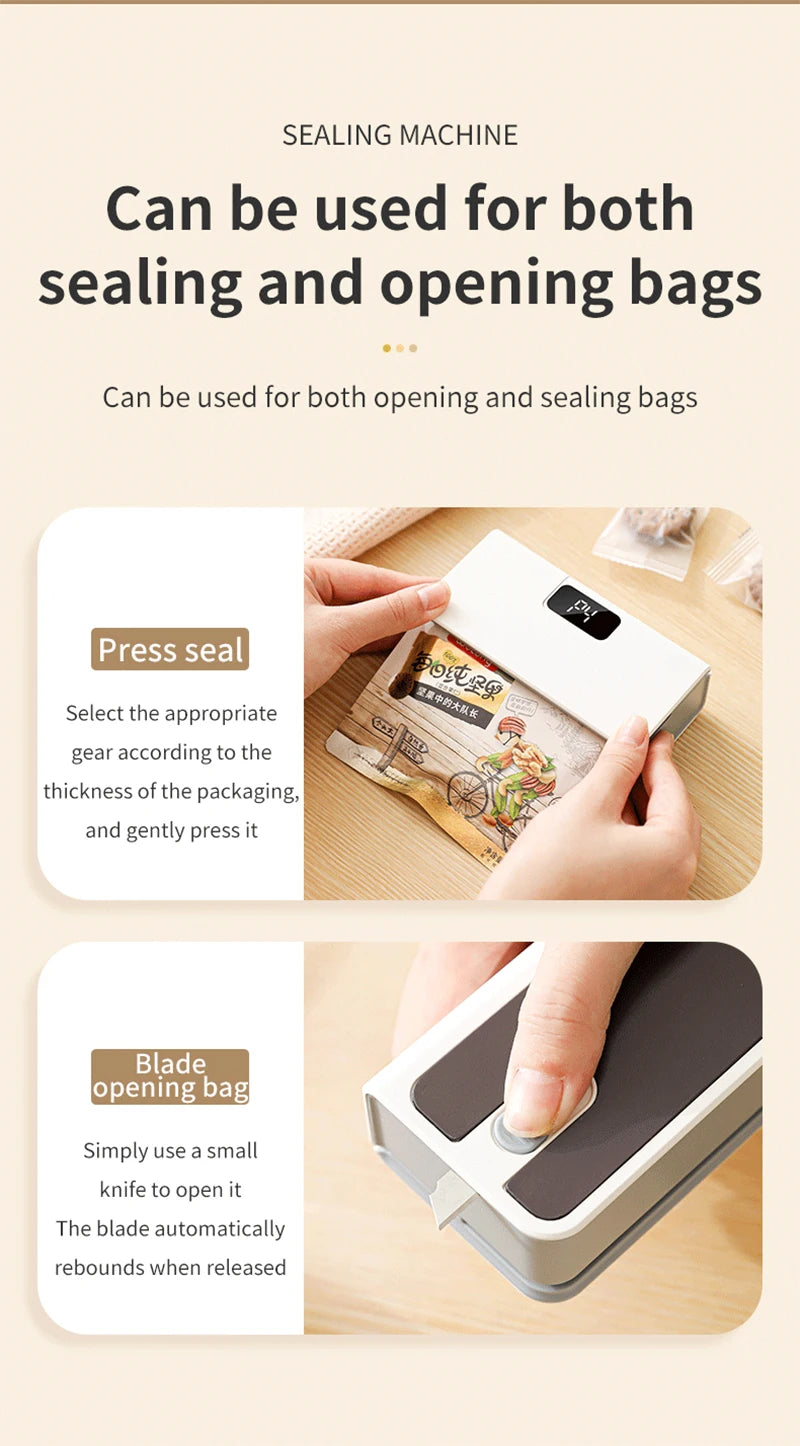 Mini Heat Bag Sealing USB Plastic Bags Sealer Machine 2 in 1 Handheld Food Package Bags Sealer With 6 Gear LED Display
