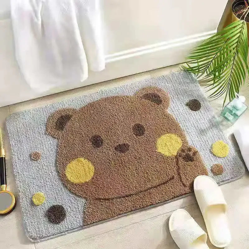 Bath Mats Cartoon Non-slip Absorbent Bathtub Embossed Kawaii Rug Shower Room Chenille Anti-slip Floor Mat Doormat Thickening New
