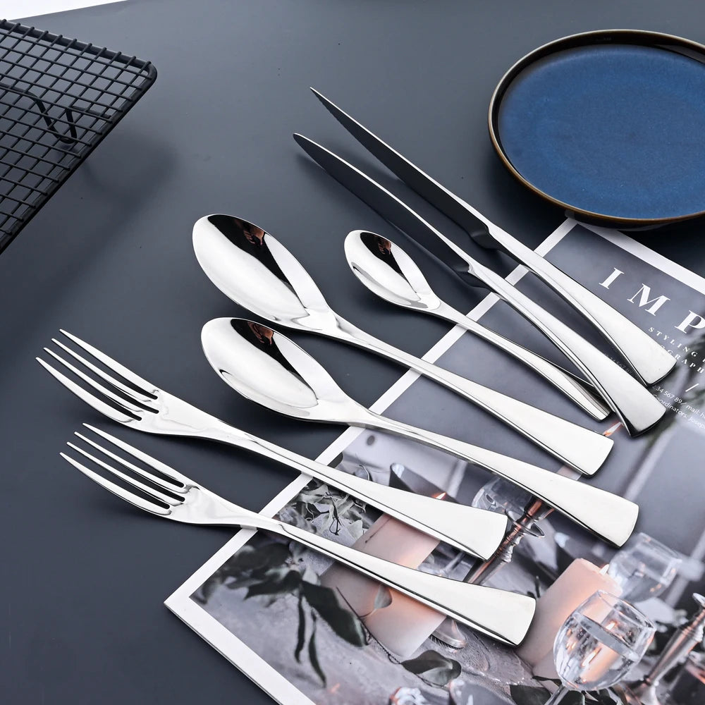 Tafelgeschirr Set Edelstahl 2025 - Küche Besteck Set Schwarz Steak Messer - Dessert Löffel Besteck Gabel Tafelgeschirr Zubehör