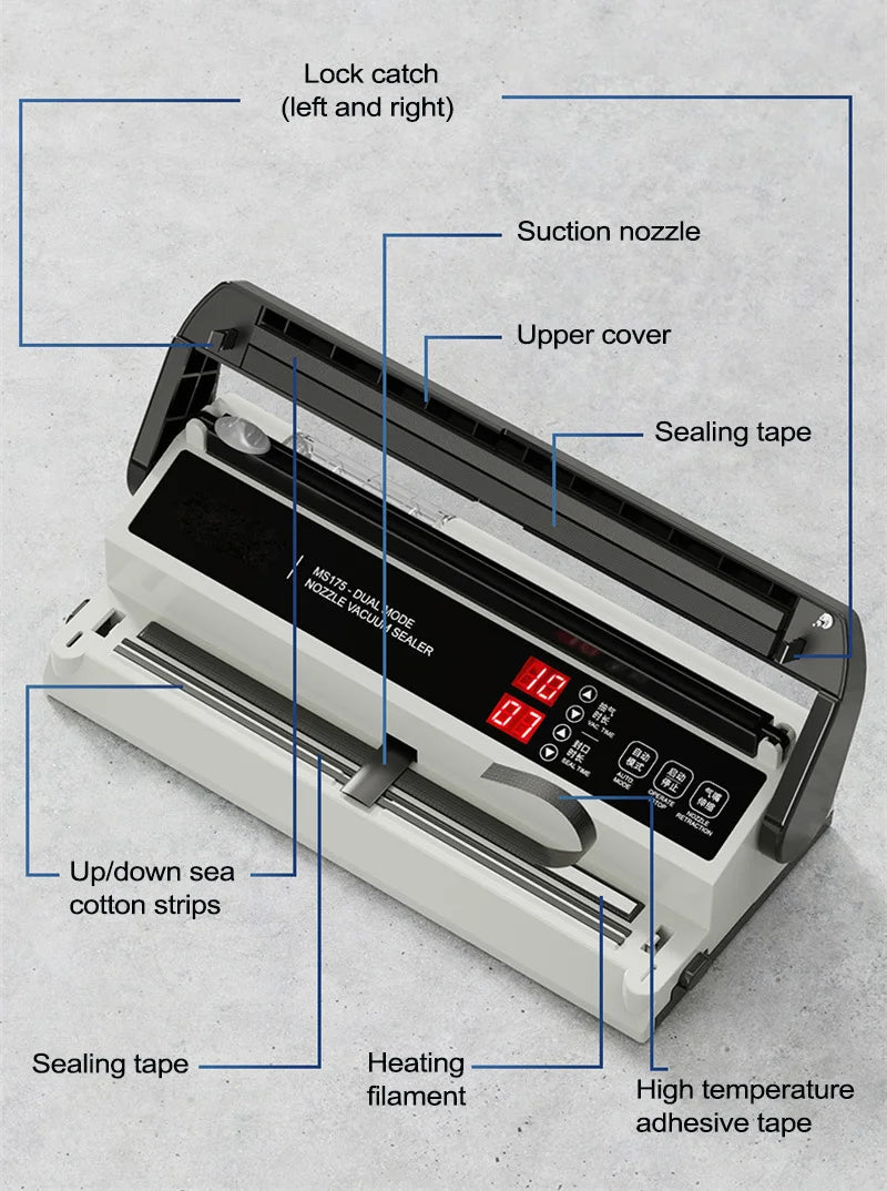 MS175 Vacuum Sealer Machine Wet Vacuum Sealer Packaging Machine Professional Food Plastic Bag Sealer 220V/110V