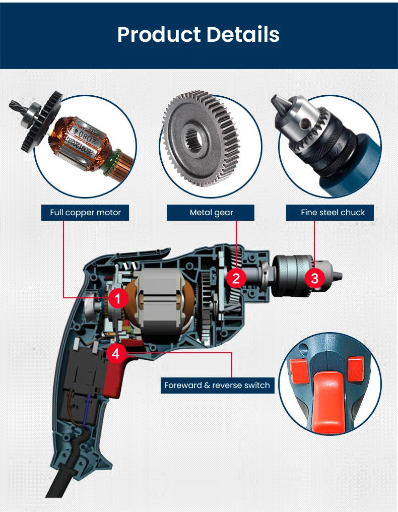 Bosch Electric Drill Screwdriver Gbm 400/6RE/10RE Rotary Drill 220V Adjustable Speed Strong Driller Power Tool for Wood Metal