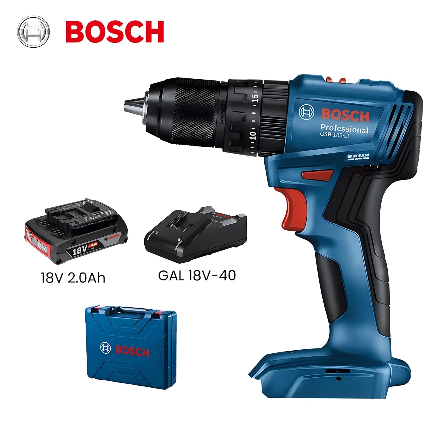 Bosch GSB 185 Li Cordless Impact Drill 3 In 1 Multifunctional 50Nm Electric Screwdriver Brushless Hammer Drilling Pro Power Tool