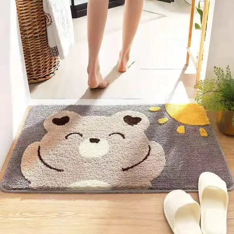 Bath Mats Cartoon Non-slip Absorbent Bathtub Embossed Kawaii Rug Shower Room Chenille Anti-slip Floor Mat Doormat Thickening New