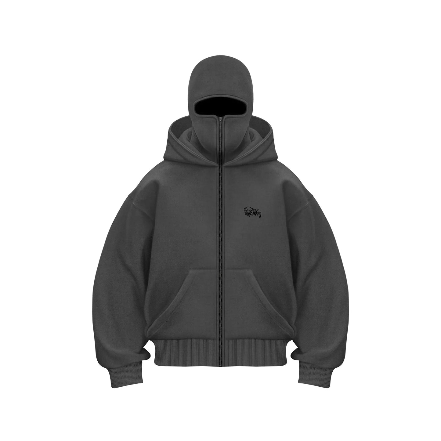 Trendy Balaklava Hoodie - Reißverschluss Größe M Unisex