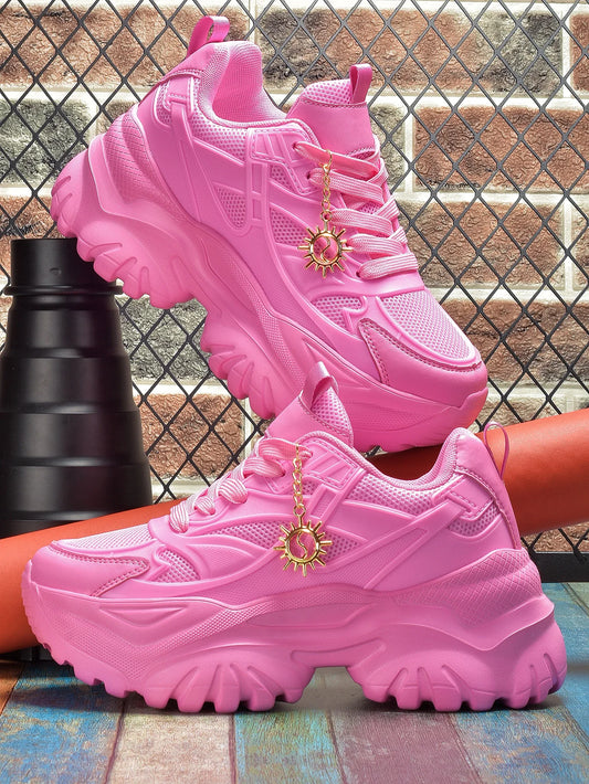 Women's fashion casual shoes Lightweight wear resistant non-slip platform sneakers high water platform pink heels for women