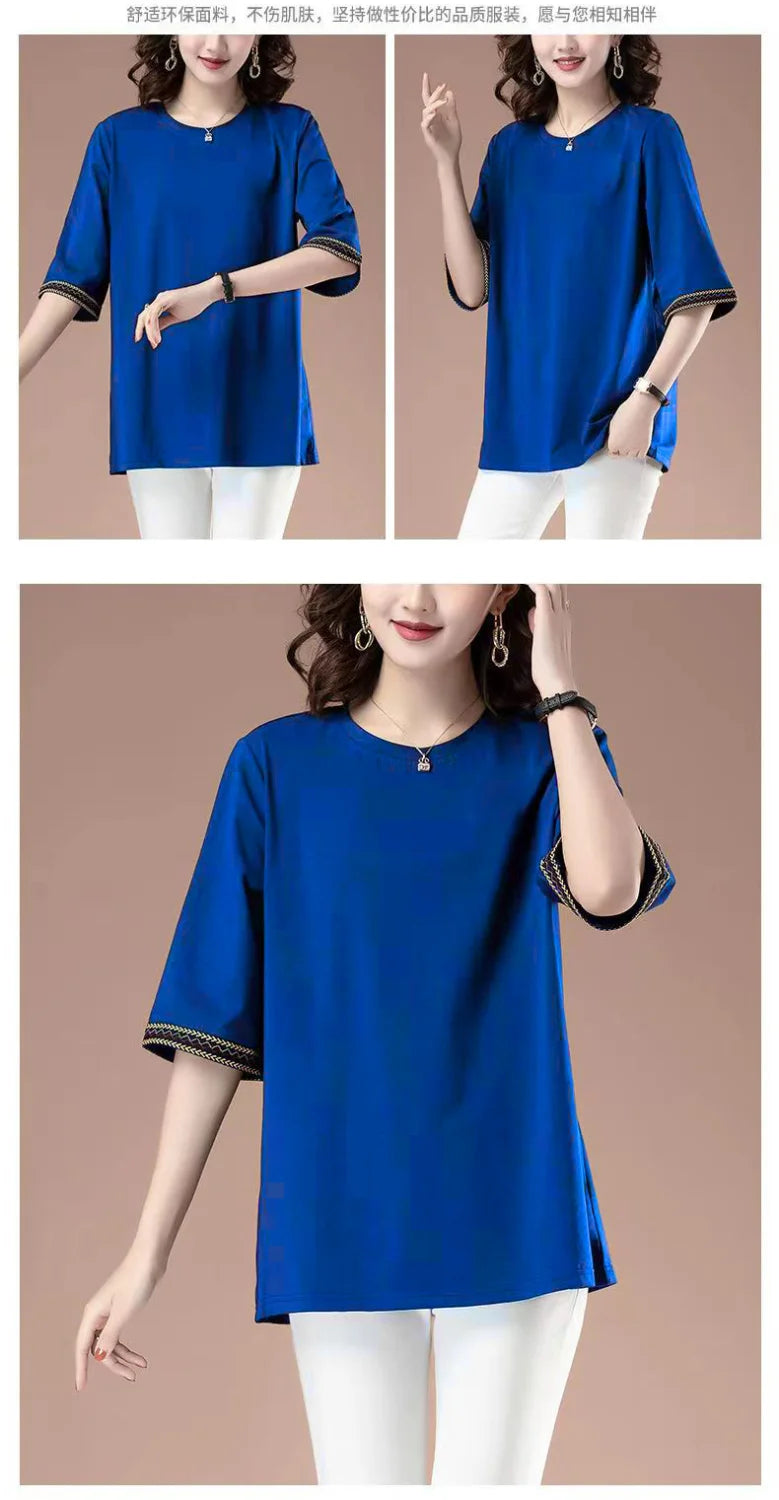 Short-sleeved T-shirt for women spring and summer new loose mid-sleeved sweatshirt mid-length top