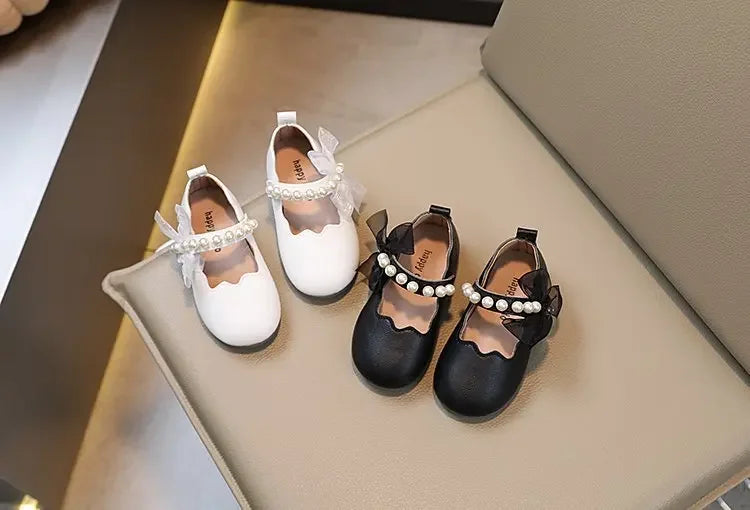 Mädchen Performance Schuhe 2025 - Frühling Herbst Baby Weiche Sohle Flats - Kinder Prinzessin Perlen Mary Janes mit Spitze Süß 7-13J