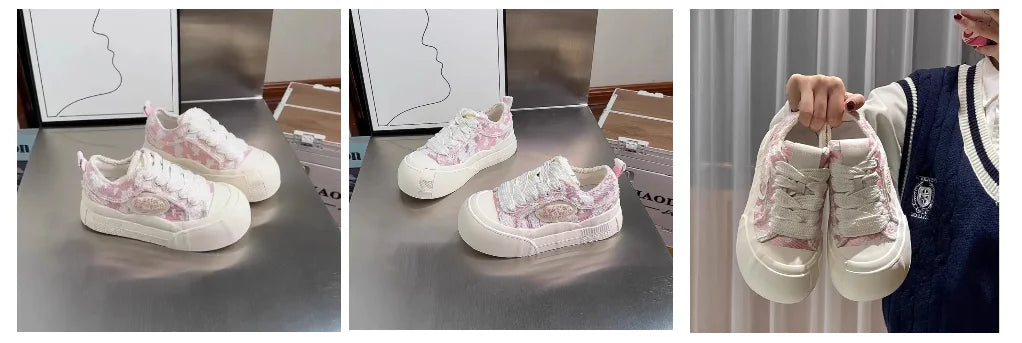 Womens Platform Sneakers White Tennis Shoes Woman Casual Low Top Fashion Chunky Canvas Sneakers 2025 New Spring Summer Trainers
