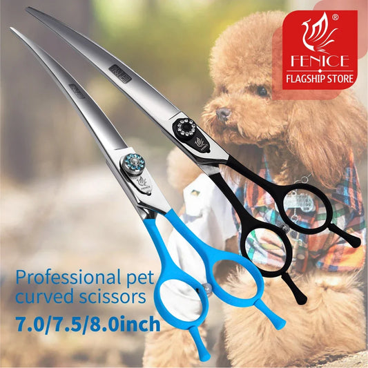 Fenice Professionell Schwarz Pflege Schere 2025: 7.0-8.0 Zoll Gebogen JP 440C Edelstahl - Teddy Pomeranian Hunde Haustier Pflege Werkzeuge Grooming