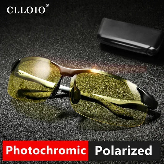 CLLOIO Aluminium Rimless Photochromic Day Night Vision Anti-Glare Glasses Men Polarized Driving Sunglasses Travel Fishing Goggle - Golden Bridge Store