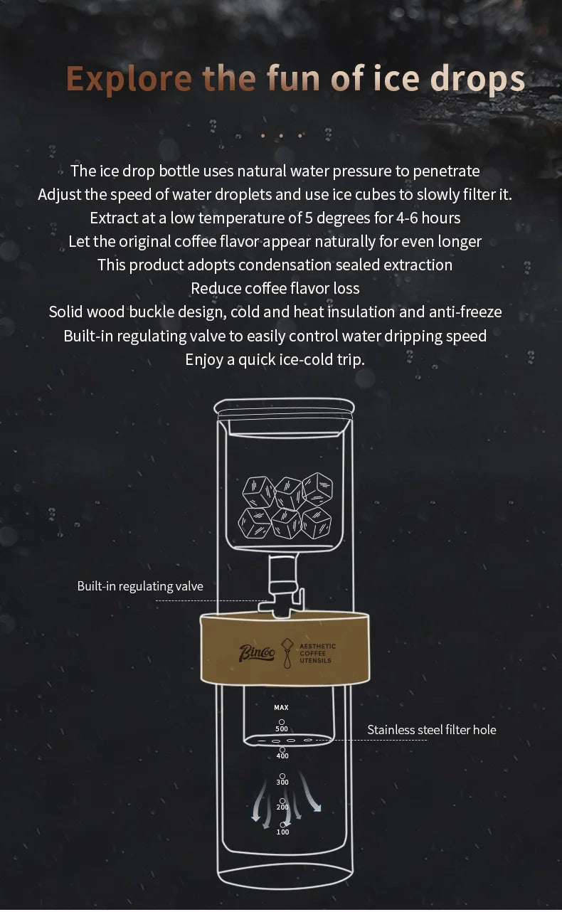 Glass Ice Drip Cold Brew Coffee Pot Portable Ice Cold Drinking Coffee Maker Home Kitchen Use Pour Over Kettle Removable Cleaning