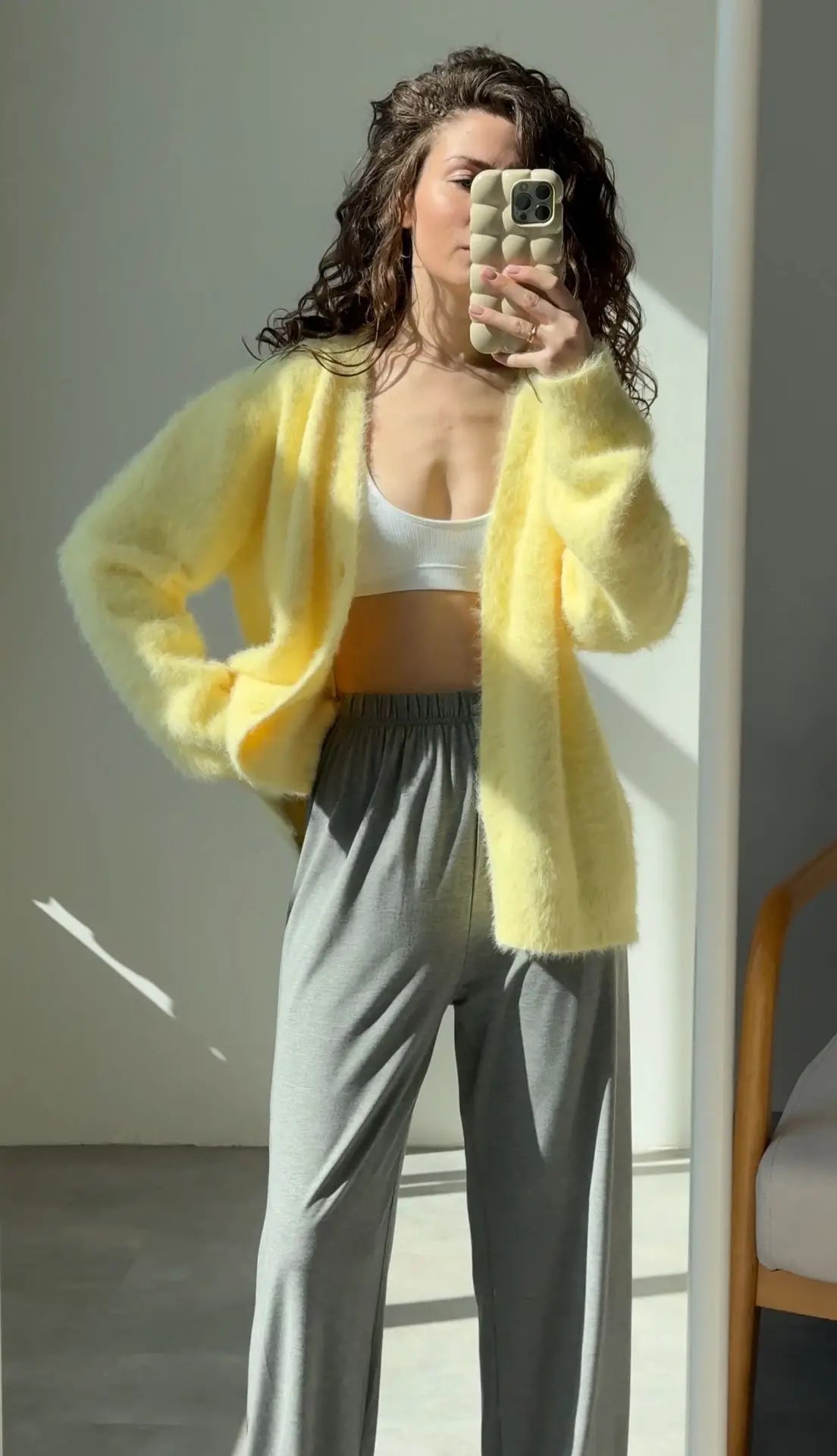 Frauen Kaschmir Strickjacke V-Ausschnitt - Gr. S-XL, lang