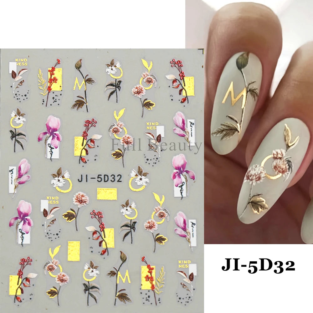 GL5D-K256 5D Sonnenblumen Nagelsticker - Herbstdesign Prägung