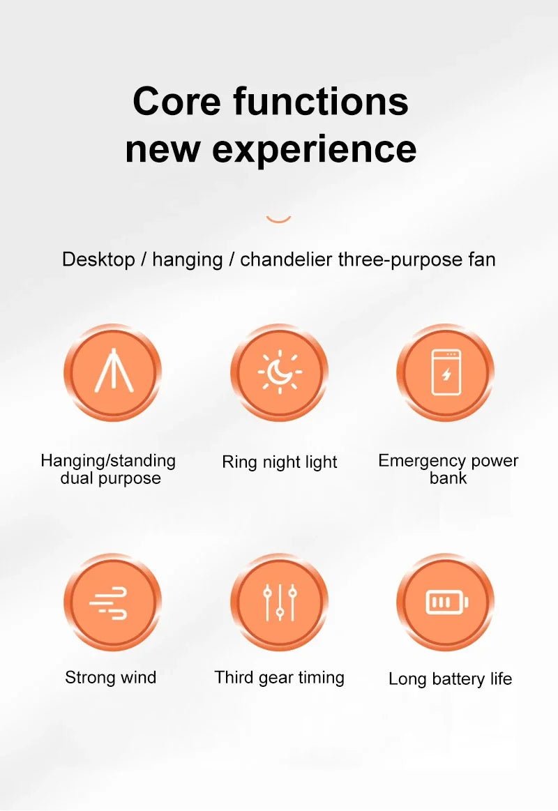 10000mAh Portable Fan Home Outdoor Camping Fan LED Lighting Tripod Stand Desktop with Power Bank Wireless Ceiling Electric Fan