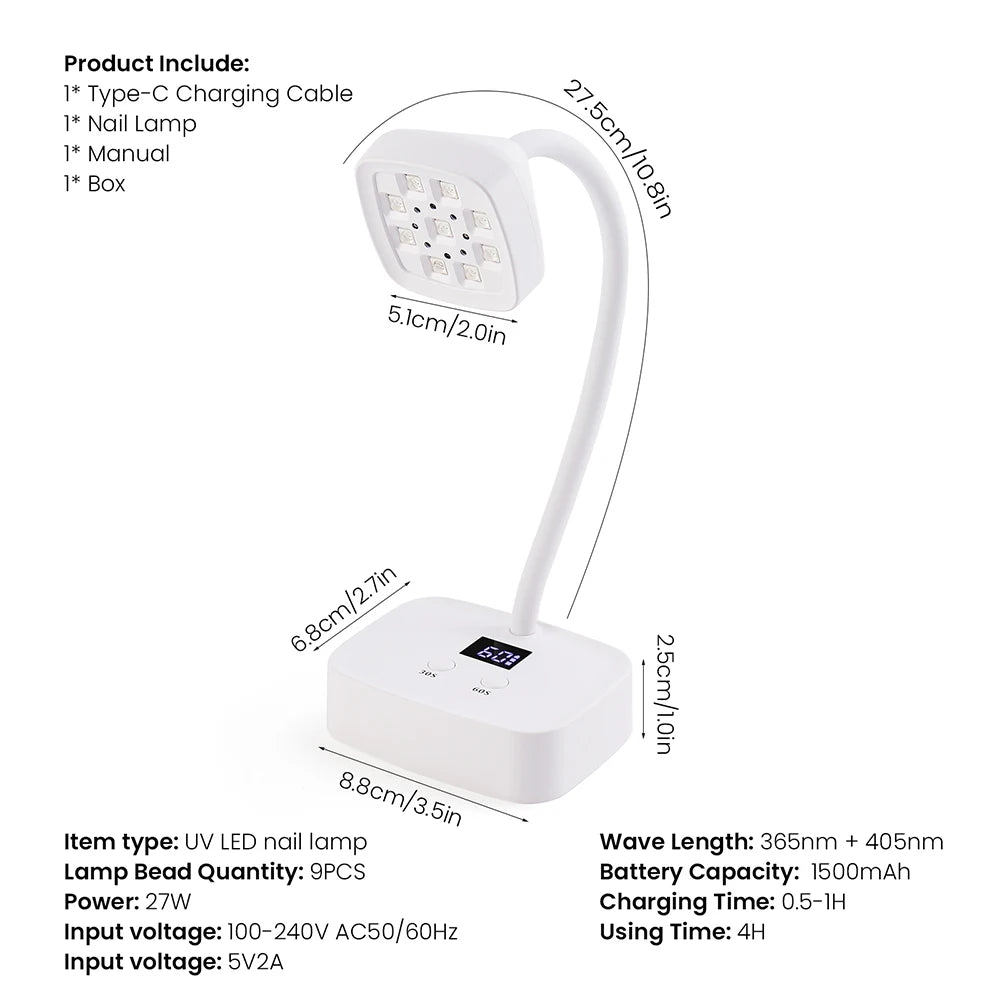 Lampă UV LED reîncărcabilă pentru unghii cu gel, lampă UV profesională pentru uscător de unghii cu LED pentru salon de artă pentru unghii