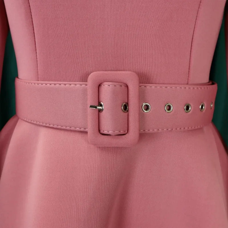 Elegant Women Party Dresses A Line with Waist Belt Three Quarter Sleeves Classy Office Ladies Wedding Guest Gowns Female