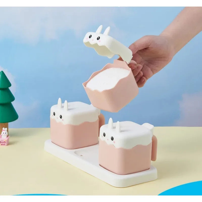 Spice Jars Seasoning Organizer Rack Space-Saving Seasoning Box with Spoon Drawer Spice Jars Rack for Kitchen Salt Pepper Sugar