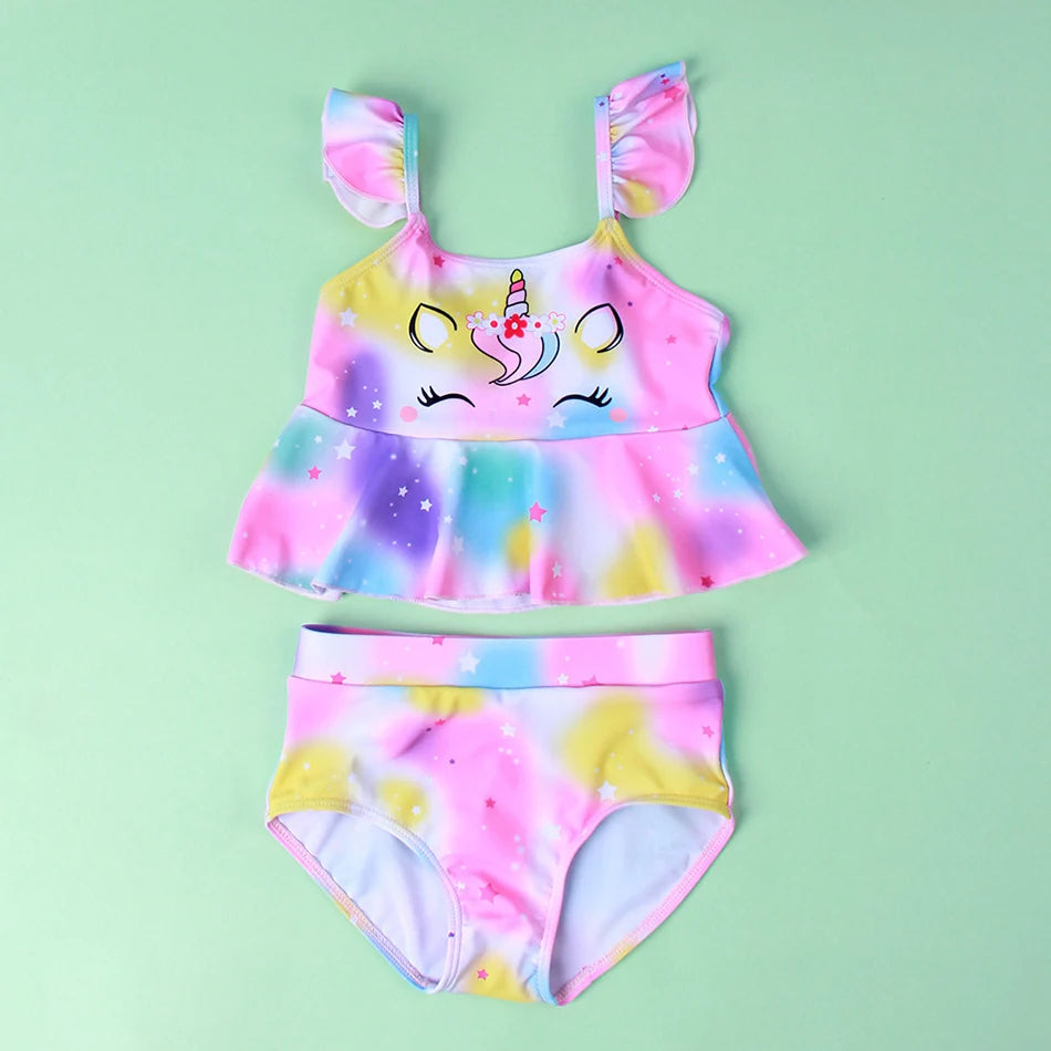 Mädchen-Badeanzug 2025: Einhorn Kinder Bademode Rüschen Strand Schwimmanzug - 2-teiliges Set Baby Geburtstag Badebekleidung 3-8 Jahre