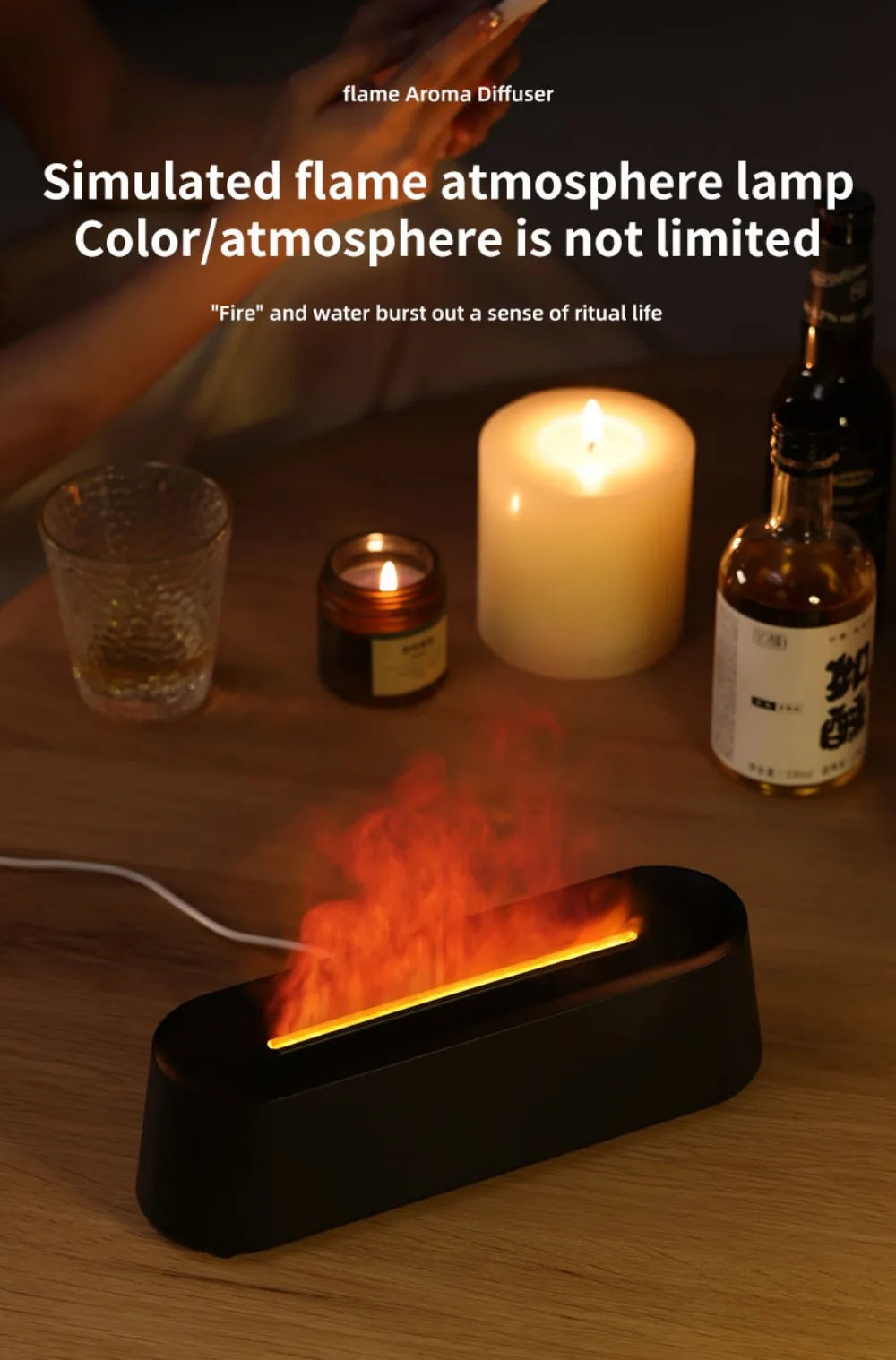 Humidifier Flame Aromatherapy Diffuser Can Add Essential Oils 7 Colours Flame Diffuser Timing Protection USB Desktop Humidifier