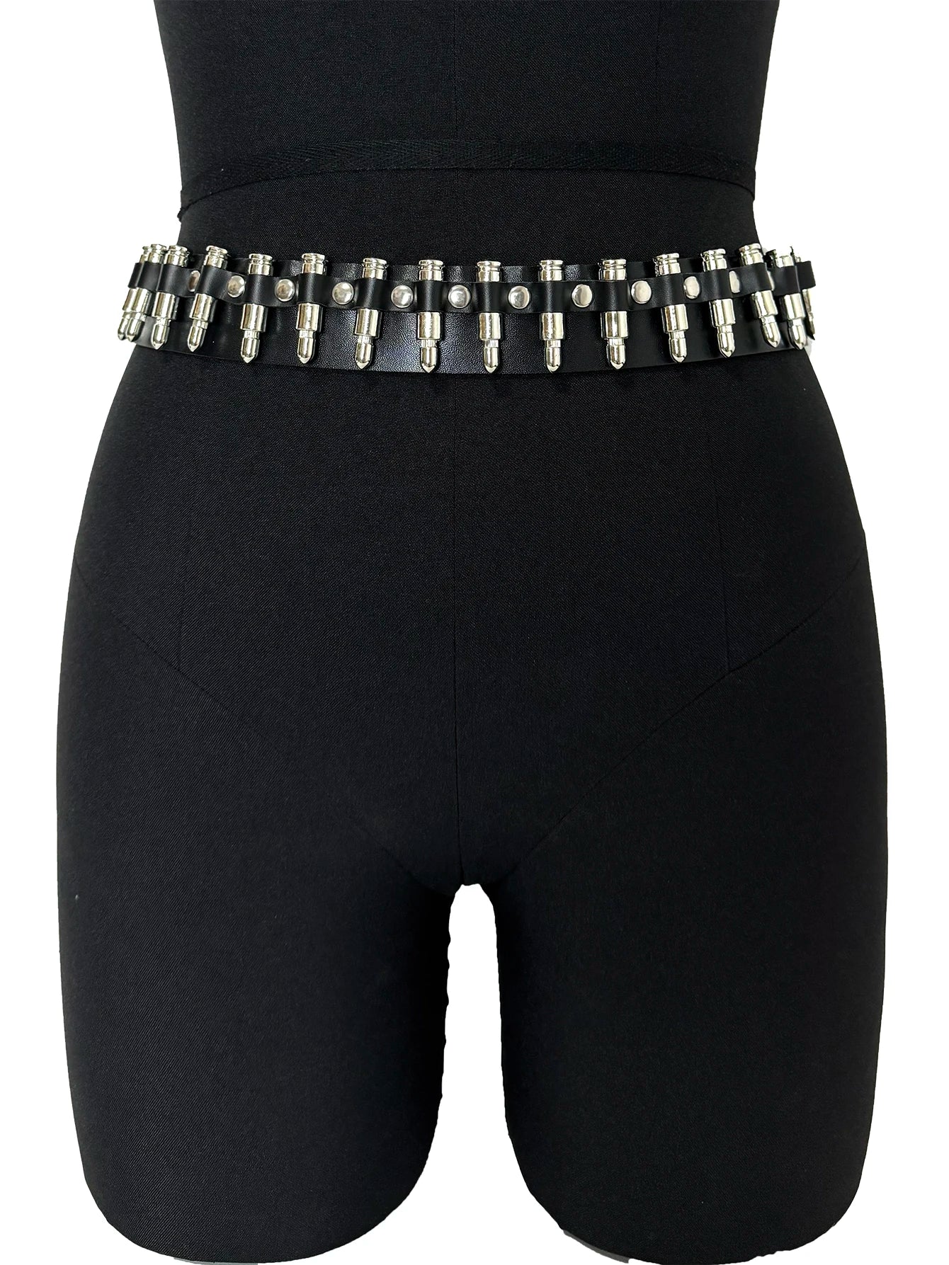 Femei PU piele metal dublu capăt talie Y2K modă elegantă stradă curea Goth punk rock talie accesoriu