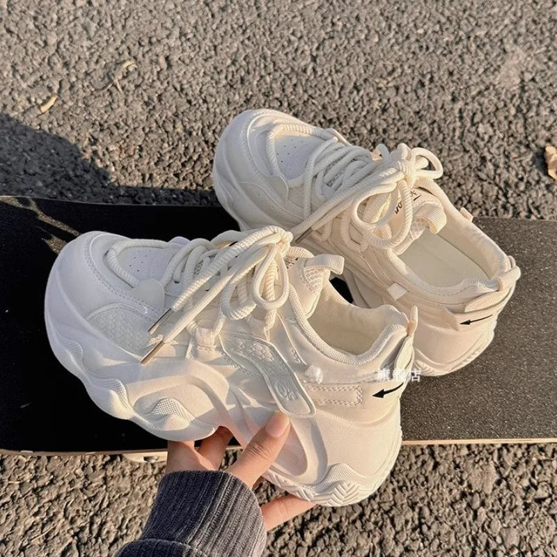 YSHUNIJ Plateau Sneaker Damen - Weiß 3cm Absatz Passt