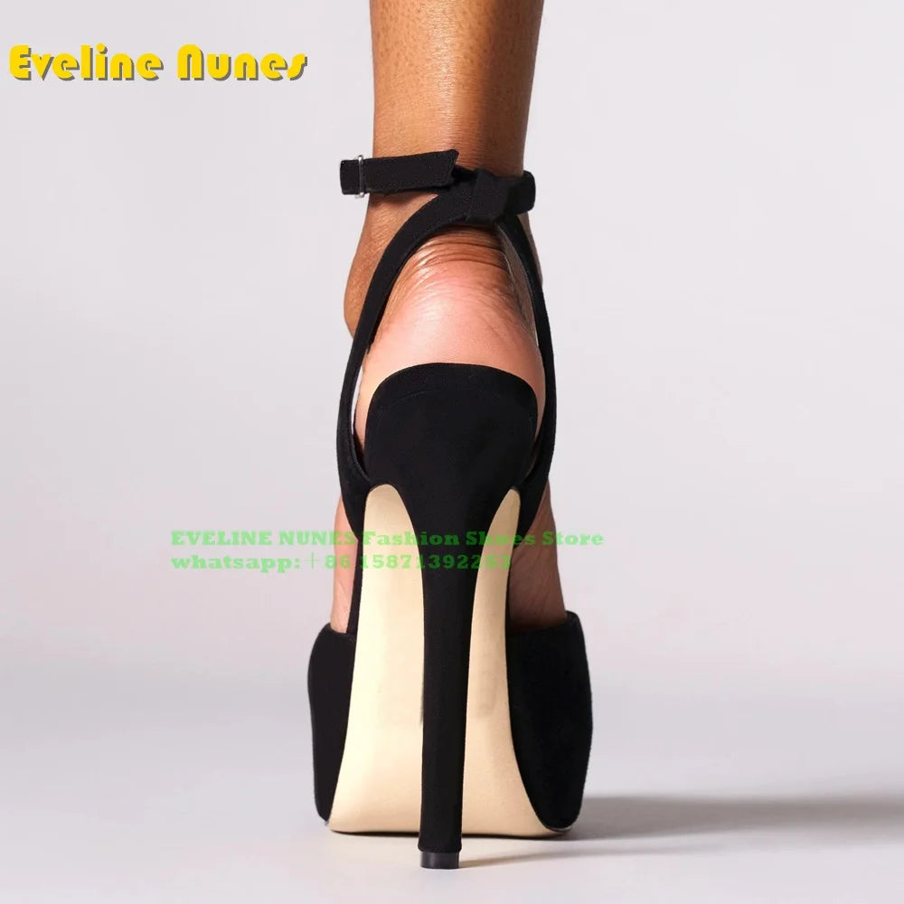 Peep Toe Platform Buckle Strap Red Sandals Pointed Toe Thin Heel Slingback elegant Women Runway Show Shoes Spicy Girl Party Trend