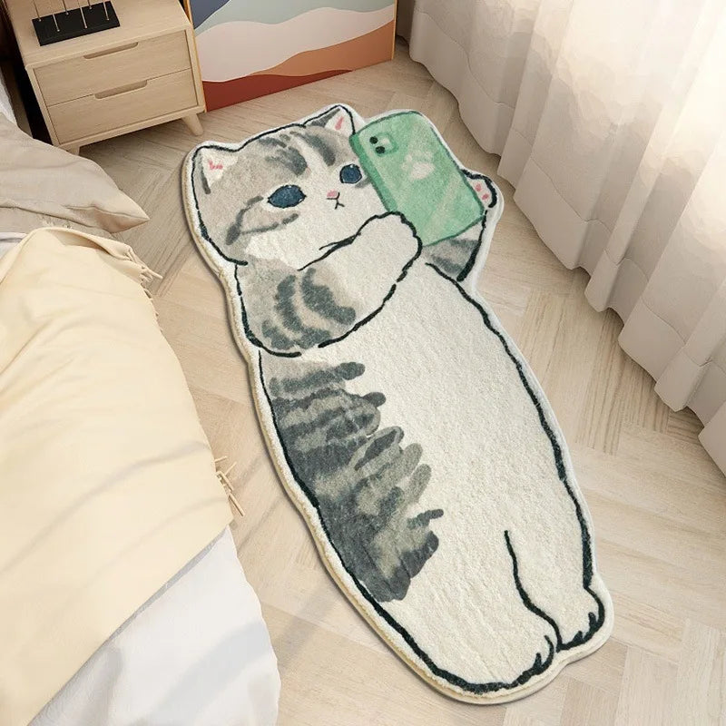 Anti-Slip Bedroom Bedside Mat Lovely Cat Carpet Soft Home Floor Mats Cute Cartoon Long Rug Decor Doormat