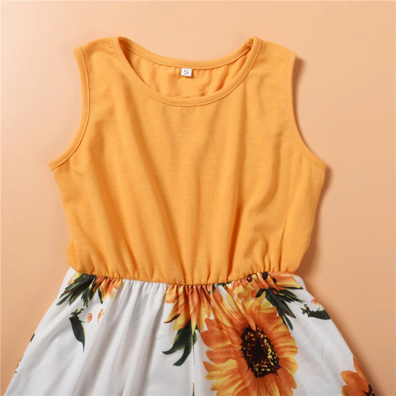 Mother Daughter Matching Dresses Family Sets Floral Fashion Woman Girls Long Dress Outfits Sleeveless Family Look Dress