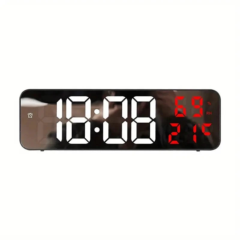 Led Wall Clock Large Screen Digital Mirror Adjustable Brightness Temp Humidity Date Display Alarm Clocks for Home Living Room