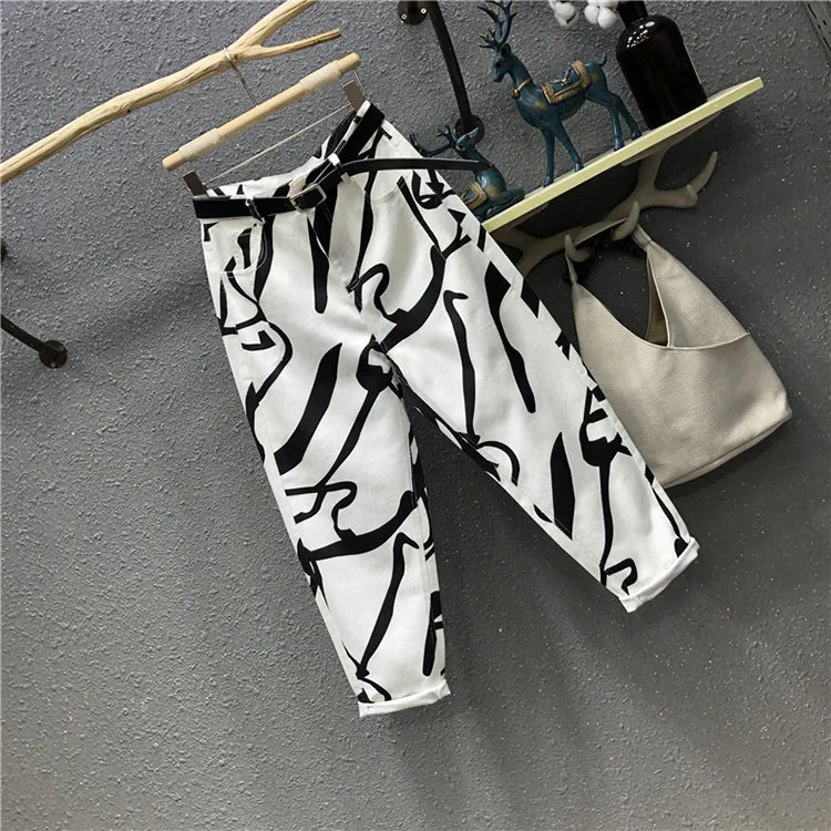 Blugi pentru femei 2025 - Stil streetwear la modă, imprimeu graffiti, talie înaltă, spălat, larg, drept