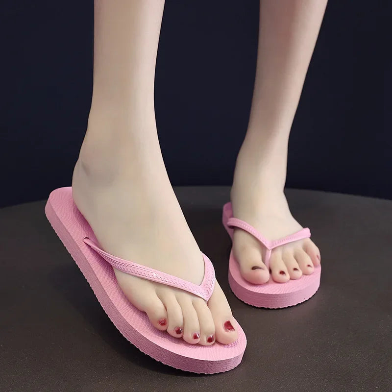 Women Summer Slippers Solid Beach Flip Flops Anti-slip Slipper Casual Shoes Home Shoes Women Simple Comfortable Beach Shoe