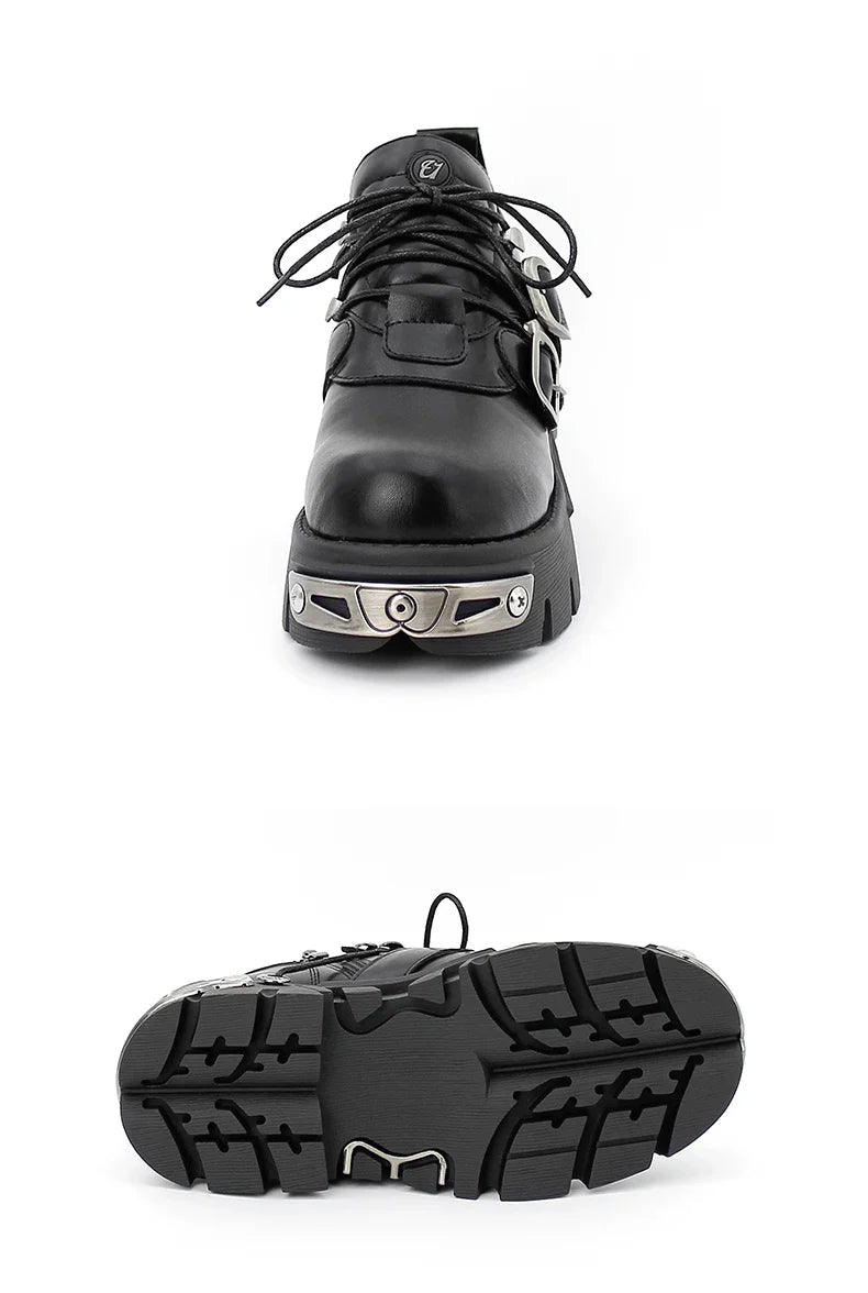 Dark punk style boots leather metal niche street style