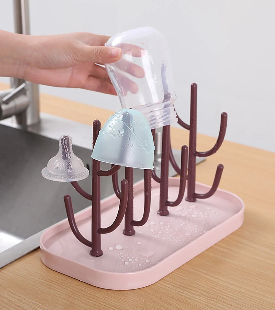 Baby Bottle Drying Racks Pink Beige Feeding Cup Holder Removable Storage Support Drain Rack Bottle Cleaning Drying Machine