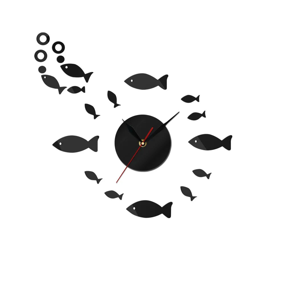DIY Creative Modern Art Wall Clock Small Fish Shape Mirror Mural Sticker Acrylic Plexiglass House Moving Home Decor Gift