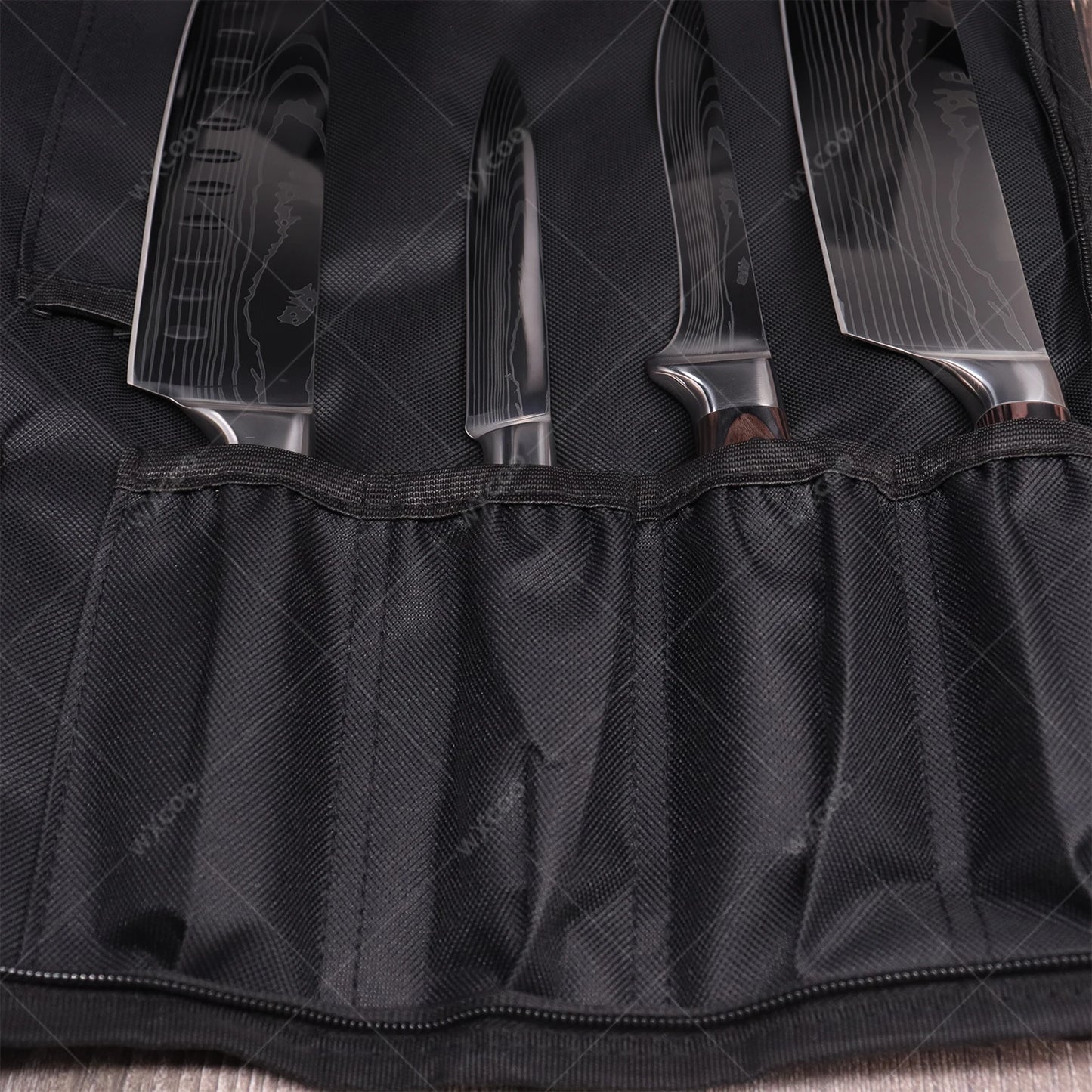 WXCOO Professional Kitchen Chef Knife Damascus Steel Laser Pattern Santoku Knife Double Side Magnetic Kitchen Knife Block