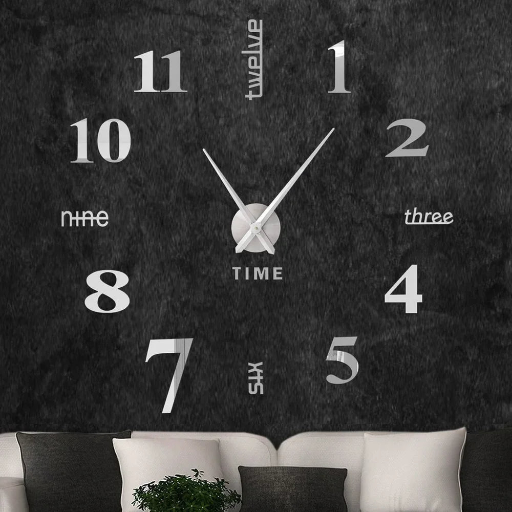 Large 3D Digital Wall Clock Acrylic European Creative Numerals Design Mirror Wall Sticker Clock DIY Self Adhesive Home Decor