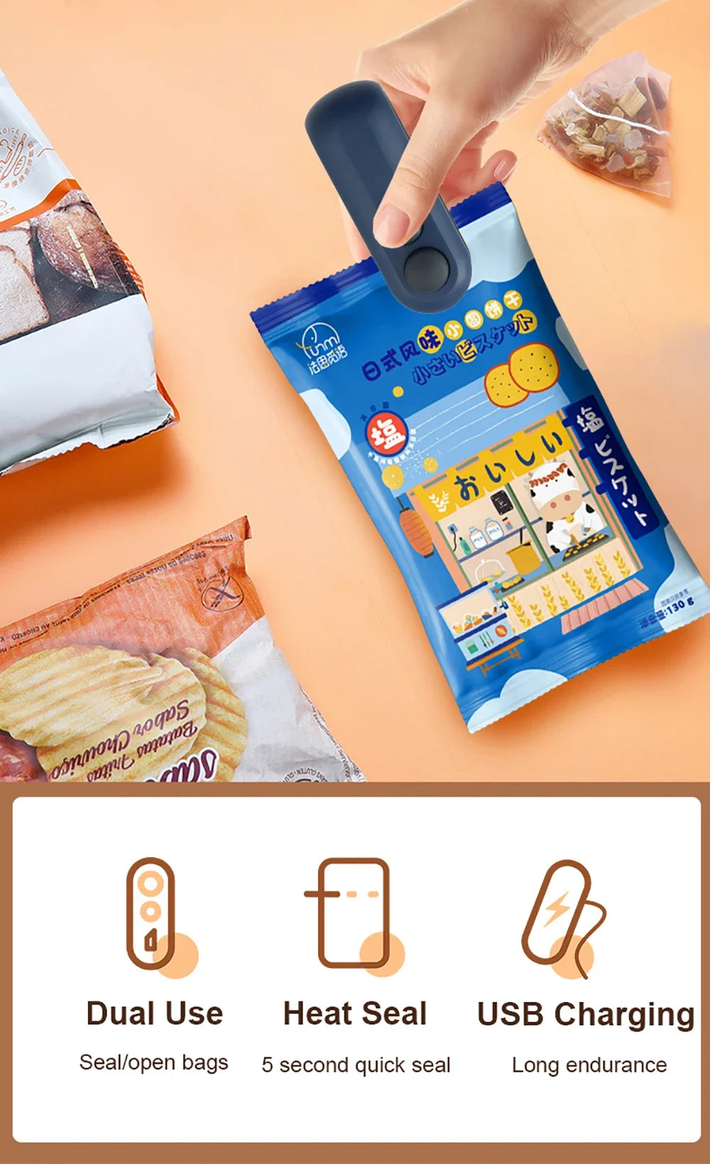 Xiaomi Mini Vacuum Bag Sealing Machine Package Sealer Bags Plastic Food Sealer Clip Bag Handheld Sealer Food Packaging For Home
