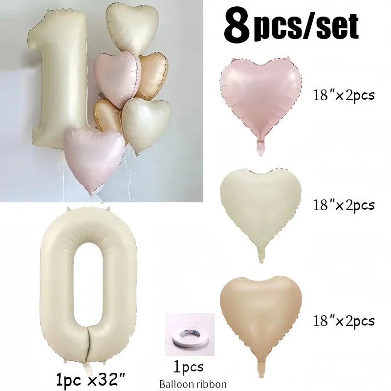 CHUYUN Happy Birthday Zahlenfolie Ballons - 8er Creme 40cm