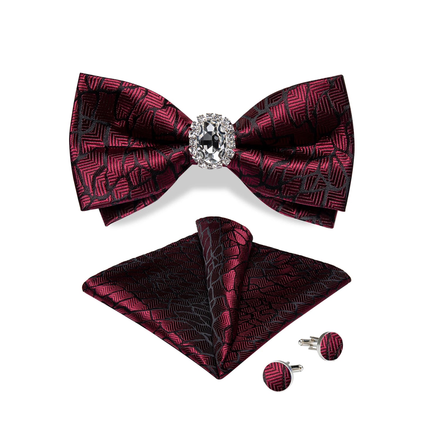 Set de butoni de buzunar cu nod fluture pentru bărbați, din mătase, de designer, pentru nuntă