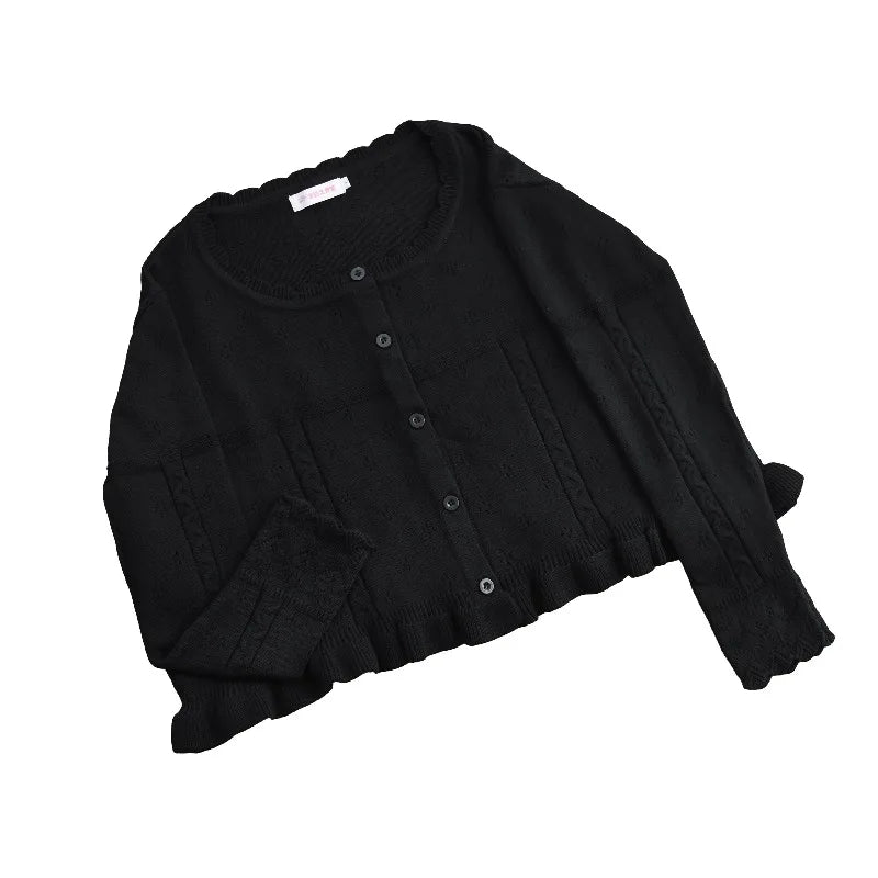 UZSCCN Lolita Cardigan O-Ausschnitt Rüschen - Größe Regular, Strickgewicht Mittel, Regular Fit