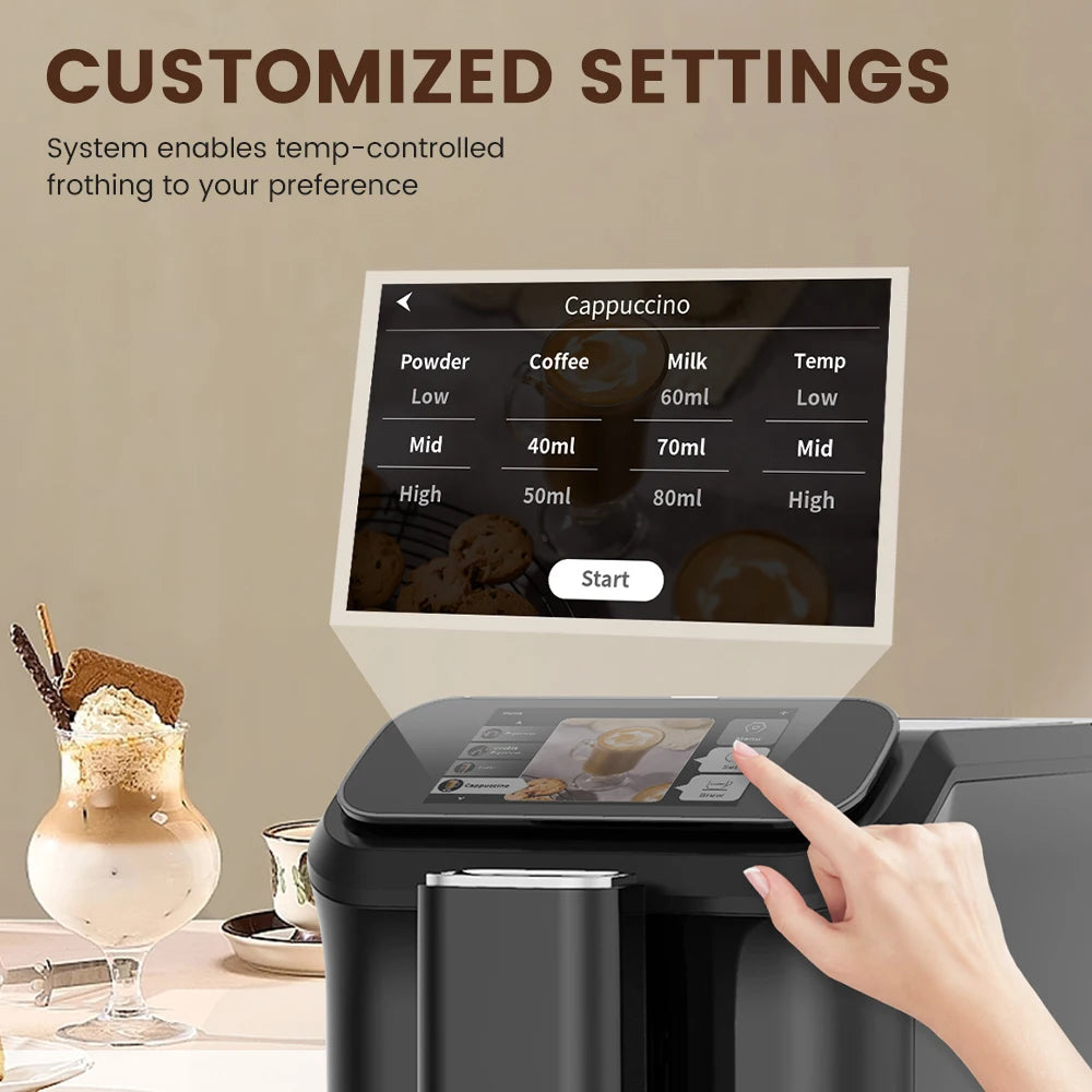 Mcilpoog WS-D5 Automatic Coffee Machine - Smart Wi-Fi , 12 Coffee Varieties, Touchscreen & Built-In Frother/1.5L Tank for Home