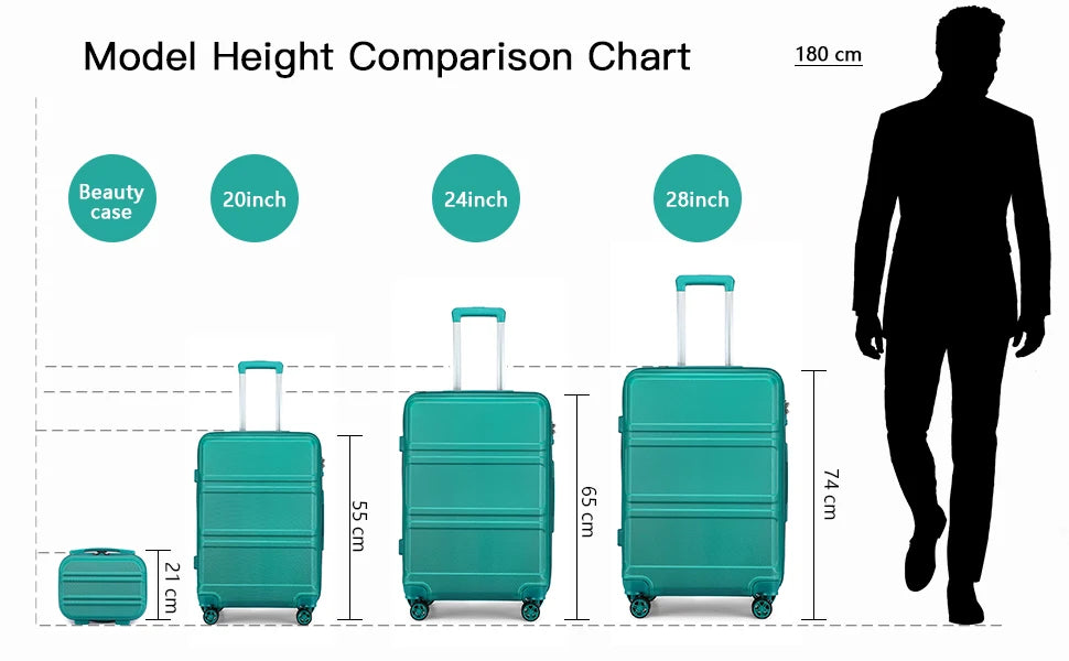 KONO 4-Pieces Hard Trunk Trunk Set Lightweight ABs Twin WHEELS Trolleys TSA Lock Suitcase Set S-M-L-XL