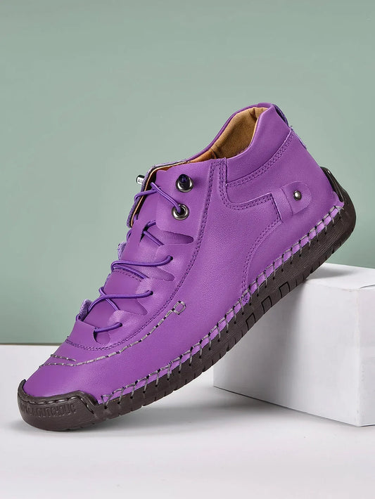 New Fashion Sneakers Women Hand-stitching Leather Casual Shoes Design Platform Loafers Breathable Flats Shoe Driving Plus Size - Golden Bridge Store