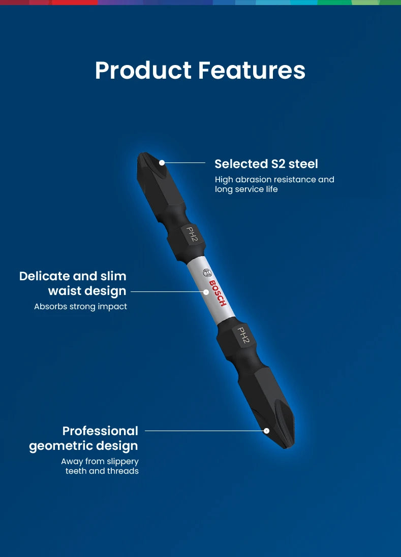 Bosch Resistant Impact Bits for Screwdriver Drill Accessories S2 Steel Metal Drills Bit Set for Bosch GDR/GDX Series Power Tools